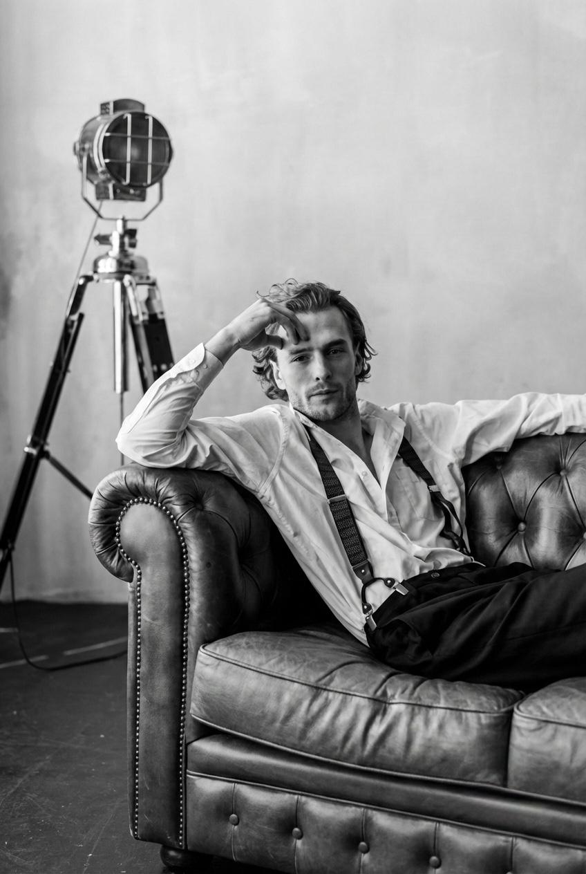 Black and white premium fashion portrait of a male model